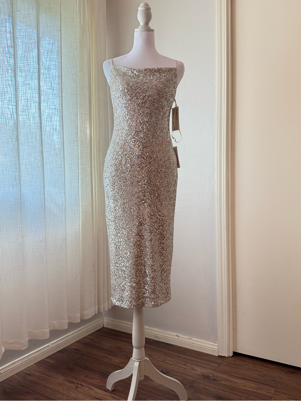 Jenny Yoo Poppy Dress Silver/Nude Cowl Neck Satin Slip Gown - Size 2